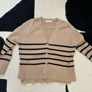 Tan Striped Cardigan Sweater